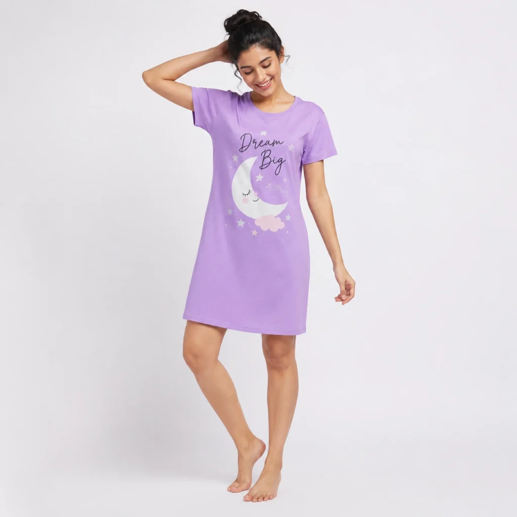 Dream Big Printed Women's Nighty Lavender Color Soft Sleepwear