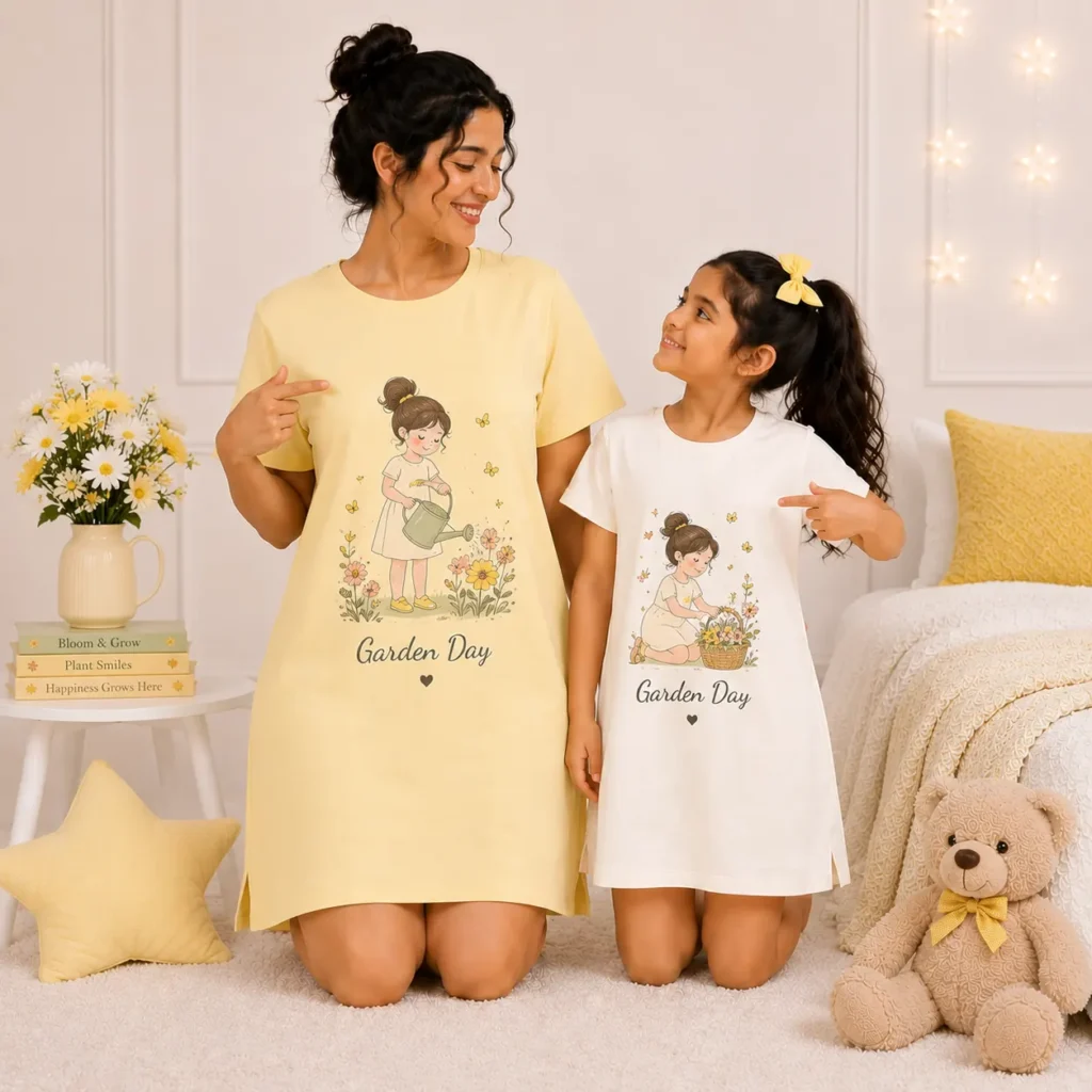 Garden Day Matching Mother Daughter Nighty Set Floral Printed Nightwear