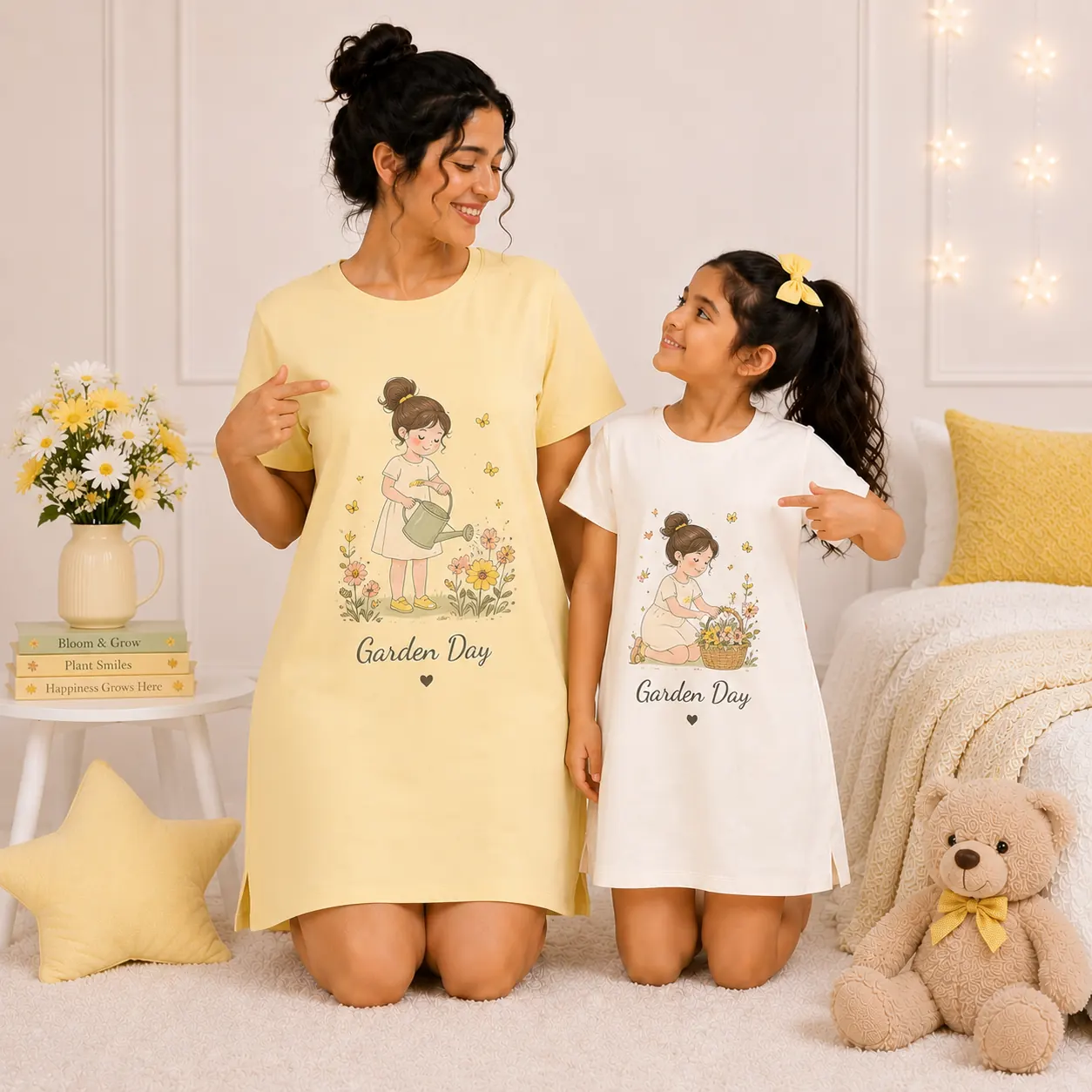 Garden themed matching mother daughter sleepwear