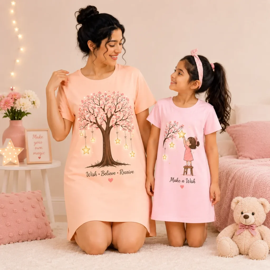 Make a Wish Matching Mother Daughter Nighty Set Printed Sleepwear